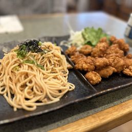Combination Plate Lunch - Chicken Karaage and Wafu Spaghetti Combination Plate Lunch - Chicken Karaage and Wafu Spaghetti