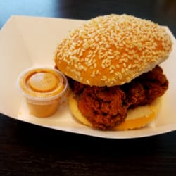DC Empanadas - Huge Buttermilk Chicken Sandwich (08/01/2016 special). Normally comes with pickles and custom sauce on sandwich...