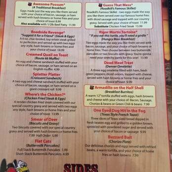 The Roadkill Cafe - Main menu.. - American Near Me - Seligman, Arizona The Roadkill Cafe - Main menu.. - American Near Me - Seligman, Arizona
