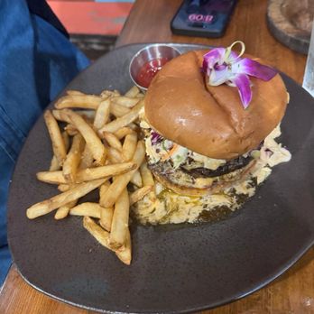 Orchid7 - Jerk burger with French fries - Caribbean Near Me - Dedham, Massachusetts Orchid7 - Jerk burger with French fries - Caribbean Near Me - Dedham, Massachusetts