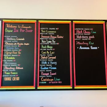 Savannah Square Pops - Menu board as of May 2019 - Ice Cream & Frozen Yogurt Near Me - Savannah, Georgia