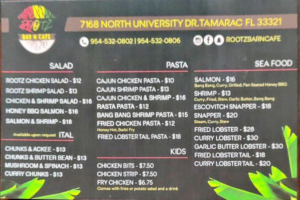 Menu photo 5 Rootz Bar N Cafe Tamarac, FL
