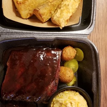 Cockeye Bbq - 3 bone ribs - ended up with 4. Jo-Jo's, Fritters, pickles and corn casserole.man this was good. - American Near Me - Warren, Ohio