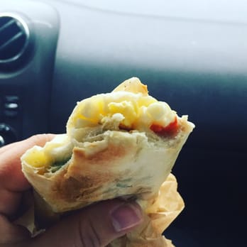 Woods Coffee - Veggie breakfast wrap. It has egg, pepper jack cheese, and red bell peppers. - Coffee & Tea Near Me - Lynden, Washington