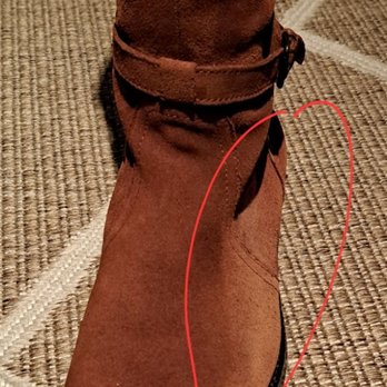 Quality Shoe Service Repairing - Even if I rub the suede in opposite direction, the large lighter discoloration doesn't change to match the rest of the boot. - Shoe Repair Near Me - Frederick, Maryland