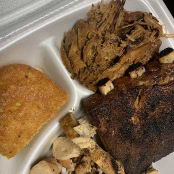 Redd's Smokehouse BBQ - 3 meat platter. Ribs pulled pork and chicken. - Barbeque Near Me - Carlisle, Pennsylvania Redd's Smokehouse BBQ - 3 meat platter. Ribs pulled pork and chicken. - Barbeque Near Me - Carlisle, Pennsylvania