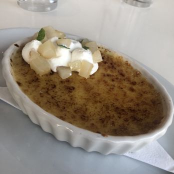 Kapa Hale - Creme Brulee with Sous Vide pear, whipped cream, ginger and lemongrass - Hawaiian Near Me - Honolulu, Hawaii Kapa Hale - Creme Brulee with Sous Vide pear, whipped cream, ginger and lemongrass - Hawaiian Near Me - Honolulu, Hawaii