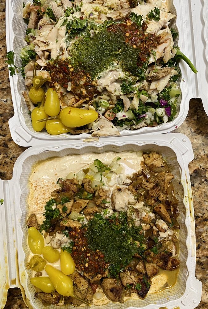 Shawarma Salad and Jerusalem Chicken Hummus Plate Yelp