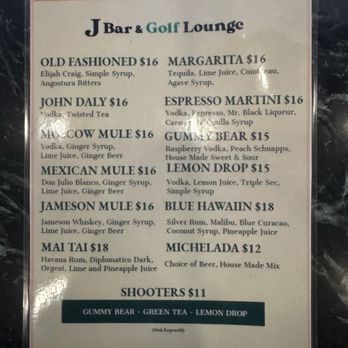 J Bar & Golf Lounge - New menu for 2026 - Golf Near Me - Las Vegas, Nevada J Bar & Golf Lounge - New menu for 2026 - Golf Near Me - Las Vegas, Nevada