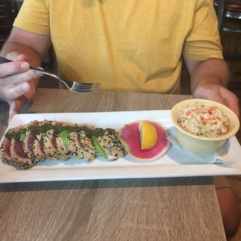 The Elk House Eatery - Ahi tuna crusted with sesame seed and side of apple coke slaw. - Seafood Near Me - St. Augustine, Florida