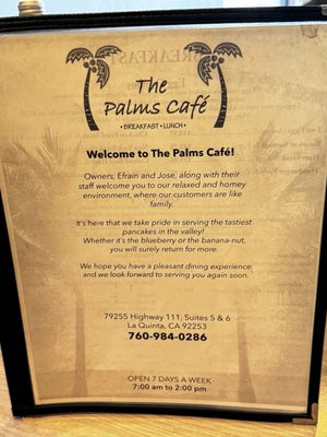 Menu photo 6 The Palms Cafe La Quinta, CA