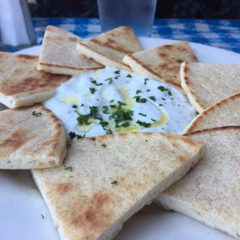 Georges Greek On Second - Pita bread and taziki! Check in to get something like this for free! - Greek Near Me - Long Beach, California
