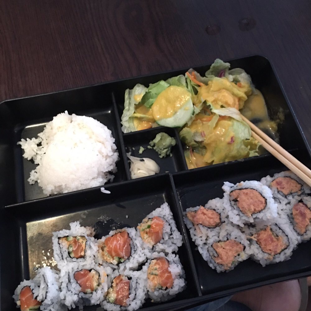 Ocean Sushi - Spicy salmon roll and spicy tuna roll accompanied by rice, salad, & Miso soup. - Japanese Near Me - Oradell, New Jersey Ocean Sushi - Spicy salmon roll and spicy tuna roll accompanied by rice, salad, & Miso soup. - Japanese Near Me - Oradell, New Jersey