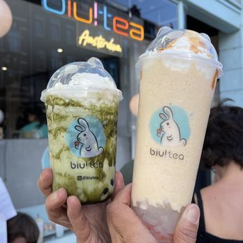 Biu!Tea - Matcha tornado (left), BIU mango (right) - Bubble Tea Near Me - Amsterdam, New Hampshire Biu!Tea - Matcha tornado (left), BIU mango (right) - Bubble Tea Near Me - Amsterdam, New Hampshire