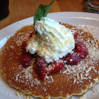 Stacks - Pancake with white chocolate shavings, fresh strawberries, and whipped cream - Breakfast & Brunch Near Me - Redwood City, California