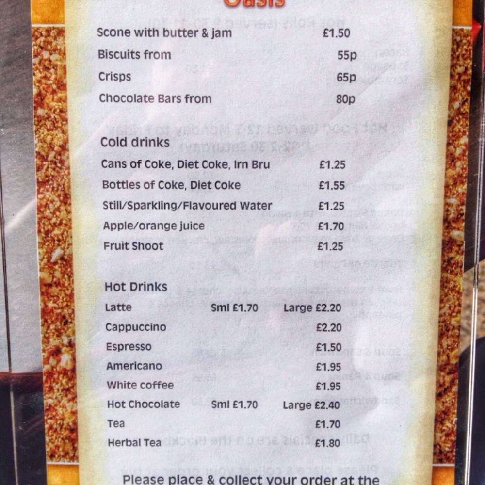 Oasis Cafe - One of the menus - Cafes Near Me - Glasgow, GLG