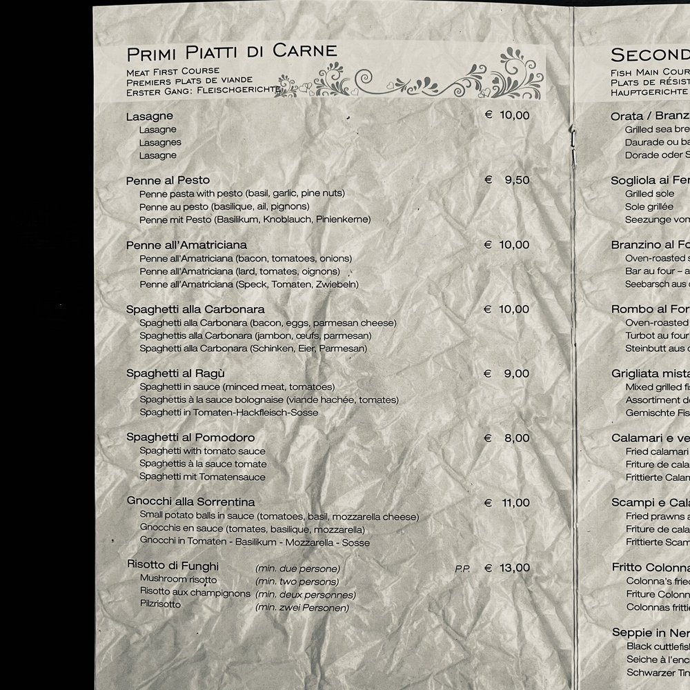 La Colonna - 3rd Page of Menu - Primi Piatti Di Carne - Italian Near Me - Venezia, AG La Colonna - 3rd Page of Menu - Primi Piatti Di Carne - Italian Near Me - Venezia, AG