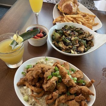 Mo' Brunch & Brews - Fried shrooms and grits and sautéed Brussel sprouts - Breakfast & Brunch Near Me - Houston, Texas Mo' Brunch & Brews - Fried shrooms and grits and sautéed Brussel sprouts - Breakfast & Brunch Near Me - Houston, Texas