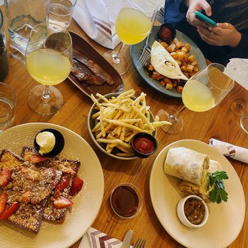 Finch & Fork - Cinnamon French Toast, Breakfast Burrito, Home Fries, Egg White Omelet, Mimosa Madness - New American Near Me - Santa Barbara, California