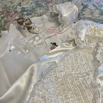 LAC Sewing And Alterations - Christening gown made from grandma's wedding gown. Includes a garment bag and embroidered "Our Daughters Christening Gown" on it. - Sewing & Alterations Near Me LAC Sewing And Alterations - Christening gown made from grandma's wedding gown. Includes a garment bag and embroidered "Our Daughters Christening Gown" on it. - Sewing & Alterations Near Me
