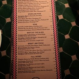 Sparkling and white wine menu