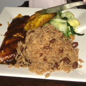 Chloe's - Jerk Salmon, rice, green with fried sweet plantain - Caribbean Near Me - Brooklyn, New York