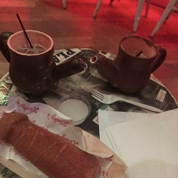 Kinky’s Dessert Bar - Drinks (Pina colada) and waffle (strawberry flavored) - Desserts Near Me - New York, New York Kinky’s Dessert Bar - Drinks (Pina colada) and waffle (strawberry flavored) - Desserts Near Me - New York, New York