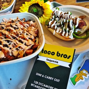 Taco Bros - Senora Bacon Wrapped Hotdog and Aztec Loaded Fries OMG fantastic - Mexican Near Me - Wyandotte, Michigan Taco Bros - Senora Bacon Wrapped Hotdog and Aztec Loaded Fries OMG fantastic - Mexican Near Me - Wyandotte, Michigan