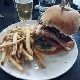 Hot honey grilled chicken sandwich with fries
