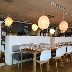 Sjörök Fisk & Vin - Interior of the dining room. Modern marine style, contemporary and classy at the same time. Great balance!