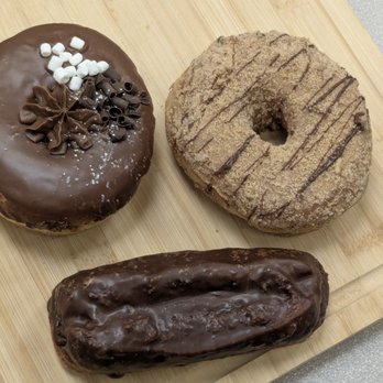 Barrio Donas - Top left (Chocolate Abuelita), Top right (Choco Mazapan), Bottom (Gansito basically old fashioned in a bar form) - Donuts Near Me - San Diego, California