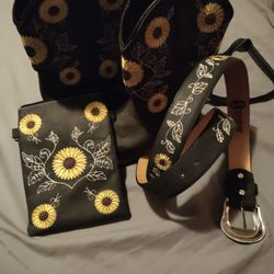 Caballero Western Wear - Silverton sunflower boots, crossbody, and belt in black.