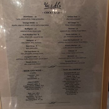 Vic & Al's - Cocktail menu - Cajun/Creole Near Me - Austin, Texas