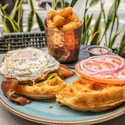 Top Shelf Breakfast Burger available for brunch in downtown Tampa