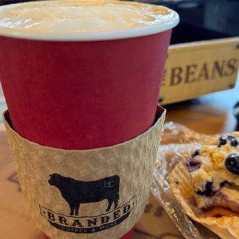 Branded Coffee And More - White mocha and a blueberry muffin - Coffee & Tea Near Me - Peralta, New Mexico