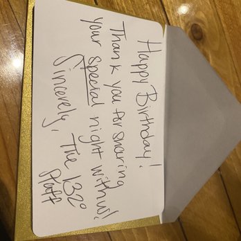 Fahrenheit 132 - Thank you for providing a great birthday experience. - Steakhouses Near Me - Fredericksburg, Virginia Fahrenheit 132 - Thank you for providing a great birthday experience. - Steakhouses Near Me - Fredericksburg, Virginia
