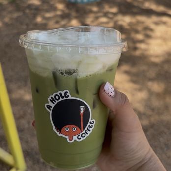 A Hole Coffee - Iced matcha with pistachio syrup and vanilla cold foam - Food Trucks Near Me - Austin, Texas A Hole Coffee - Iced matcha with pistachio syrup and vanilla cold foam - Food Trucks Near Me - Austin, Texas