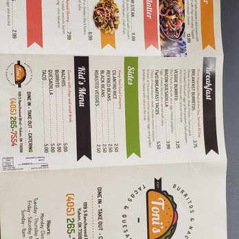 Toni’s Taco - a menu on a table - Mexican Near Me - Yukon, Oklahoma Toni’s Taco - a menu on a table - Mexican Near Me - Yukon, Oklahoma