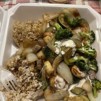 Niyozaki Grill - Steak, shrimp and scallop rice plate for $13.99 - Japanese Near Me - Fontana, California Niyozaki Grill - Steak, shrimp and scallop rice plate for $13.99 - Japanese Near Me - Fontana, California