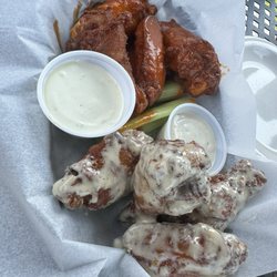BayView Bar and Grill - Wings half garlic parm and half buffalo