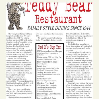 Teddy Bear Restaurant - Menu - specials - American Near Me - Big Bear Lake, California Teddy Bear Restaurant - Menu - specials - American Near Me - Big Bear Lake, California