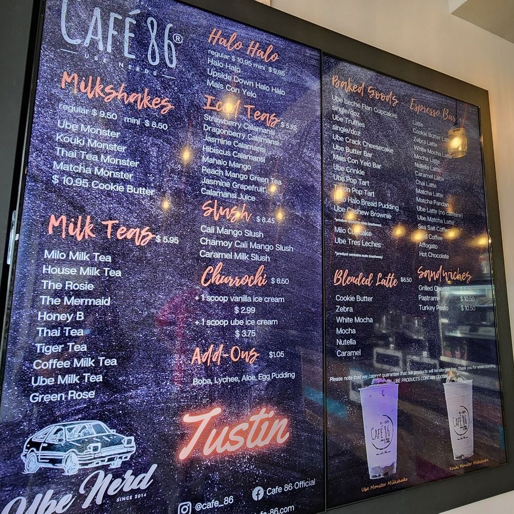 Cafe 86 - The Menu! - Desserts Near Me - Tustin, California