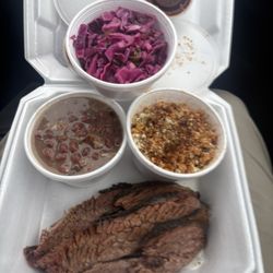 Come and Take It BBQ - Sliced wet brisket, smoked elote, baked beans, and slaw!