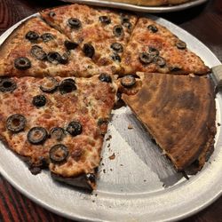 Streets of New York - The top pizzas was ok the bottom one is the burnt which mgr says is good to eat .... You choose ?
