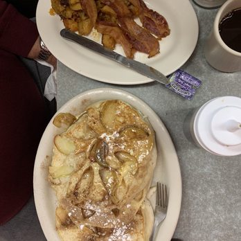 Kristin's Breakfast & Lunch - Apple cinnamon pancakes with a size of bacon and home fries - Breakfast & Brunch Near Me - Braintree, Massachusetts Kristin's Breakfast & Lunch - Apple cinnamon pancakes with a size of bacon and home fries - Breakfast & Brunch Near Me - Braintree, Massachusetts