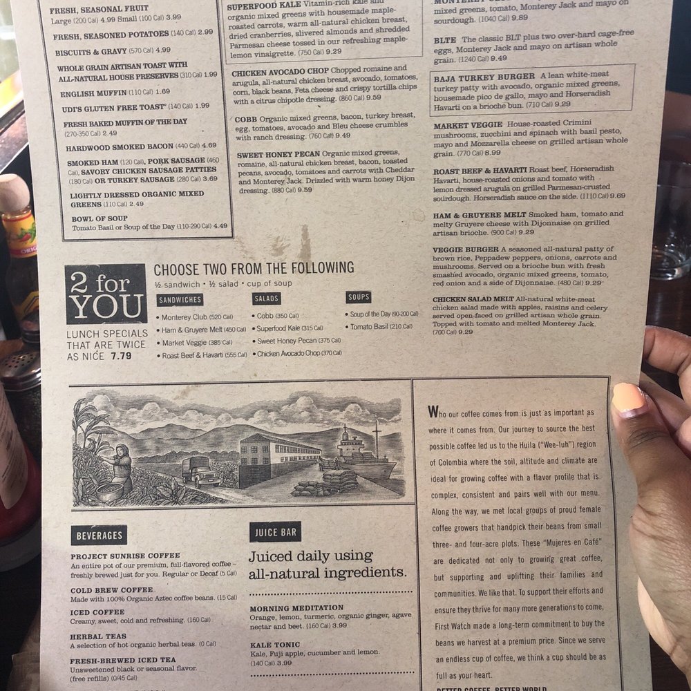 First Watch - Lunch & Drink menu - Breakfast & Brunch Near Me - Vestavia Hills, Alabama First Watch - Lunch & Drink menu - Breakfast & Brunch Near Me - Vestavia Hills, Alabama