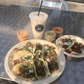 Spanglish Kitchen - 4 asada, 4 al pastor, 2 chorizo - tacos Horchata - Mexican Near Me - Alhambra, California