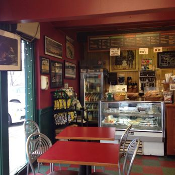 Atlantic Bagel & Coffee - a red table and chairs - Bagels Near Me - Hingham, Massachusetts