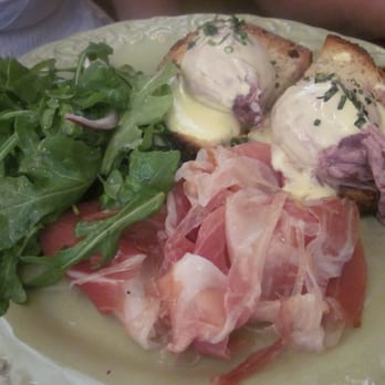 The Publican - Red Wine Poached Egg with prosciutto + arugula - $11 - New American Near Me - Chicago, Illinois The Publican - Red Wine Poached Egg with prosciutto + arugula - $11 - New American Near Me - Chicago, Illinois