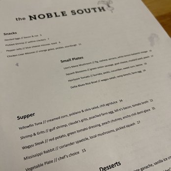 The Noble South - Menu - New American Near Me - Mobile, Alabama The Noble South - Menu - New American Near Me - Mobile, Alabama